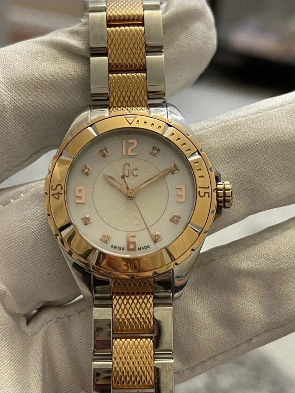 GC Guess Collection C68103 / X68103 Ladies Two Tone Diamond Dial Swiss Watch
